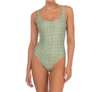 Peony Swimwear 4 Forever One Piece Swimsuit Gingham Green Picnic Print Size 6
